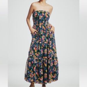 Anthropologie The Somerset Strapless Maxi Dress Floral Blue SIZE MEDIUM NEW